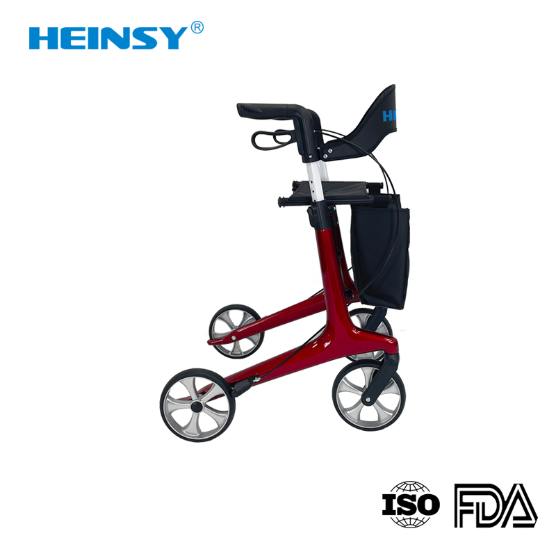 Hes-0006 Padded Armrest and Backrest Rollator Walker Tall Rolling Mobility Walking Aid with Basket