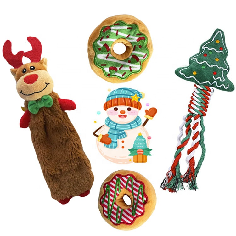 Merry Christmas Dog Toy Interactive Rope Plush Gift Dog Toy Squeaky