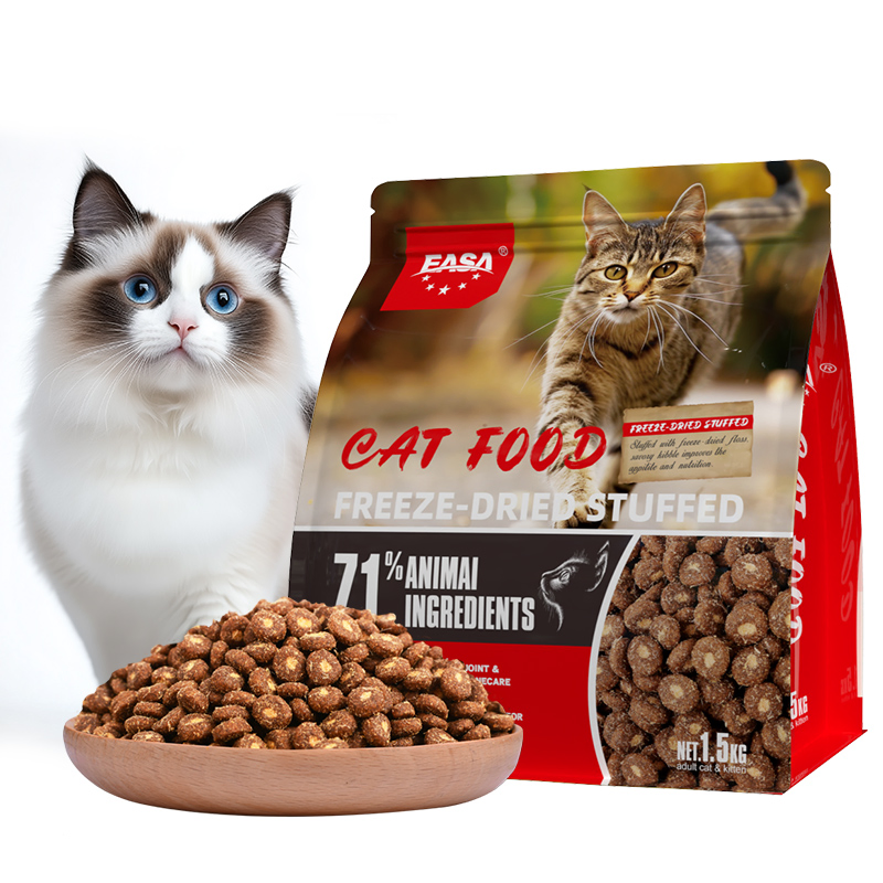 Dry Cat Staple Pet Food 1.5kg Manufacturer OEM&ODM High Protein Freeze Dried Savory Kibble Private Label