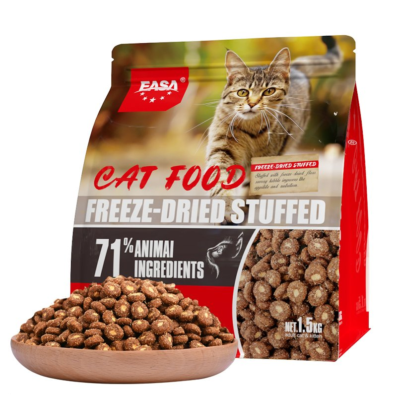 Dry Cat Staple Pet Food 1.5kg Manufacturer OEM&ODM High Protein Freeze Dried Savory Kibble Private Label