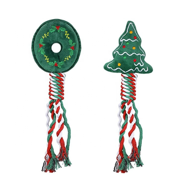 Merry Christmas Dog Toy Interactive Rope Plush Gift Dog Toy Squeaky