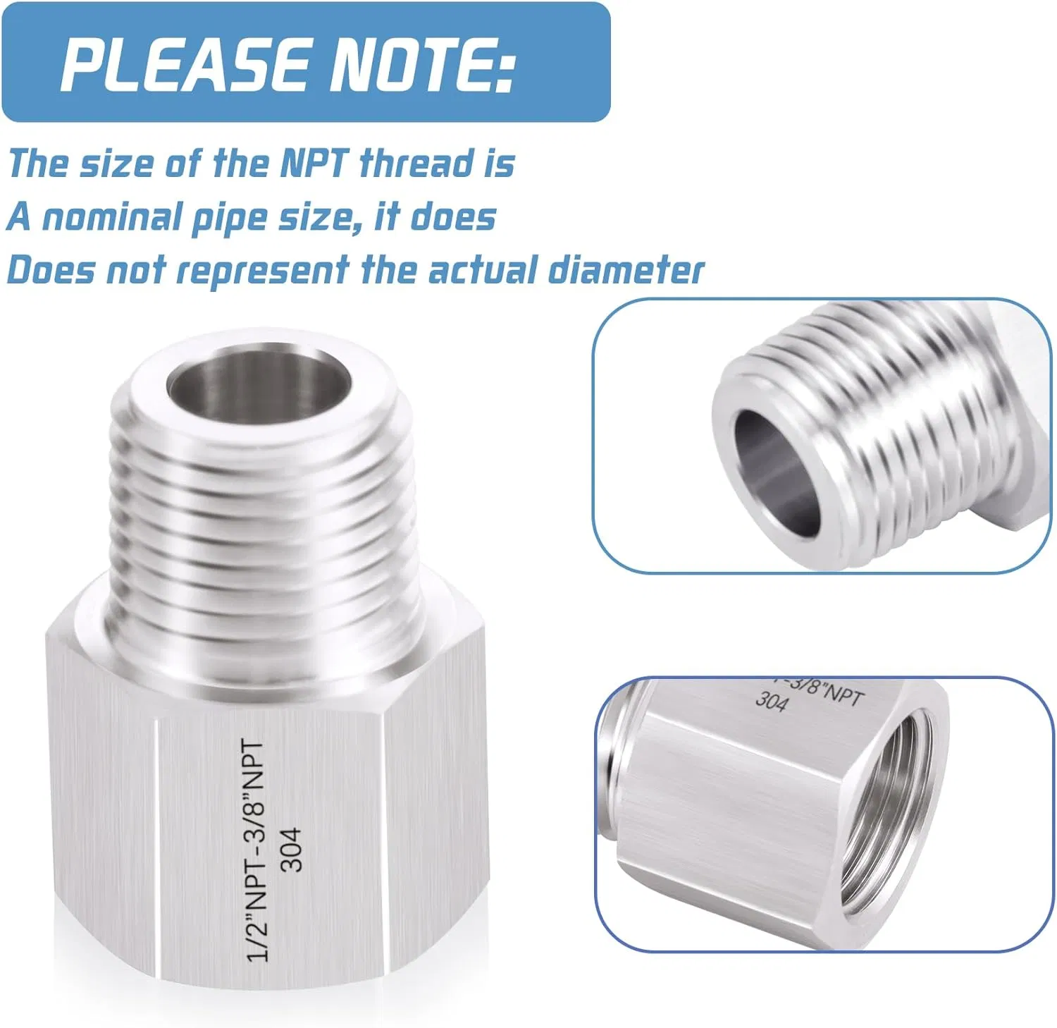 Food Grade 304 Stainless Steel Pressure Gauge Inner and Outer Thread Conversion Joint