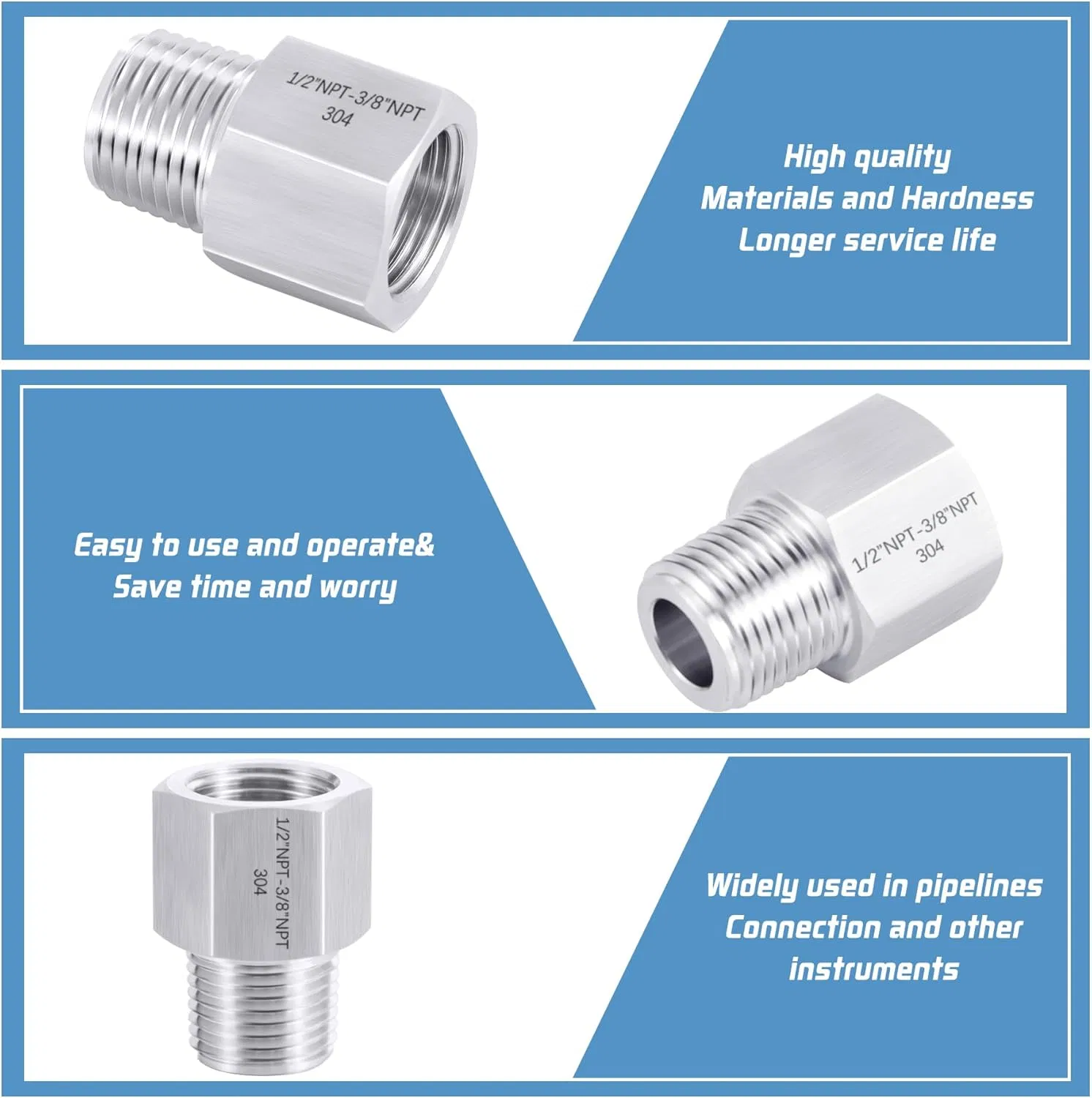 Food Grade 304 Stainless Steel Pressure Gauge Inner and Outer Thread Conversion Joint