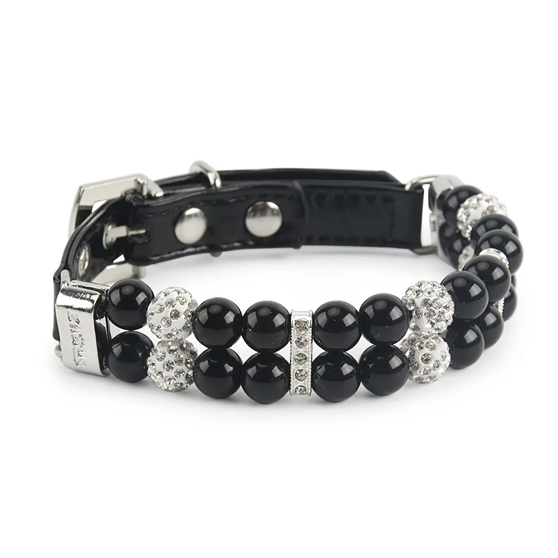 Conjunto de Colar e Guia de Pérola de Luxo para Gato e Cachorro com Strass