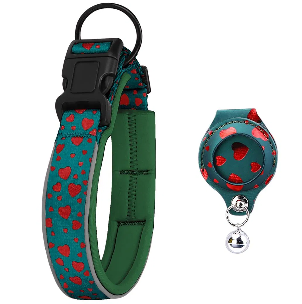 Coleira de Cão de Nylon Tática Ajustável Refletiva de Luxo com Rastreador GPS Airtag