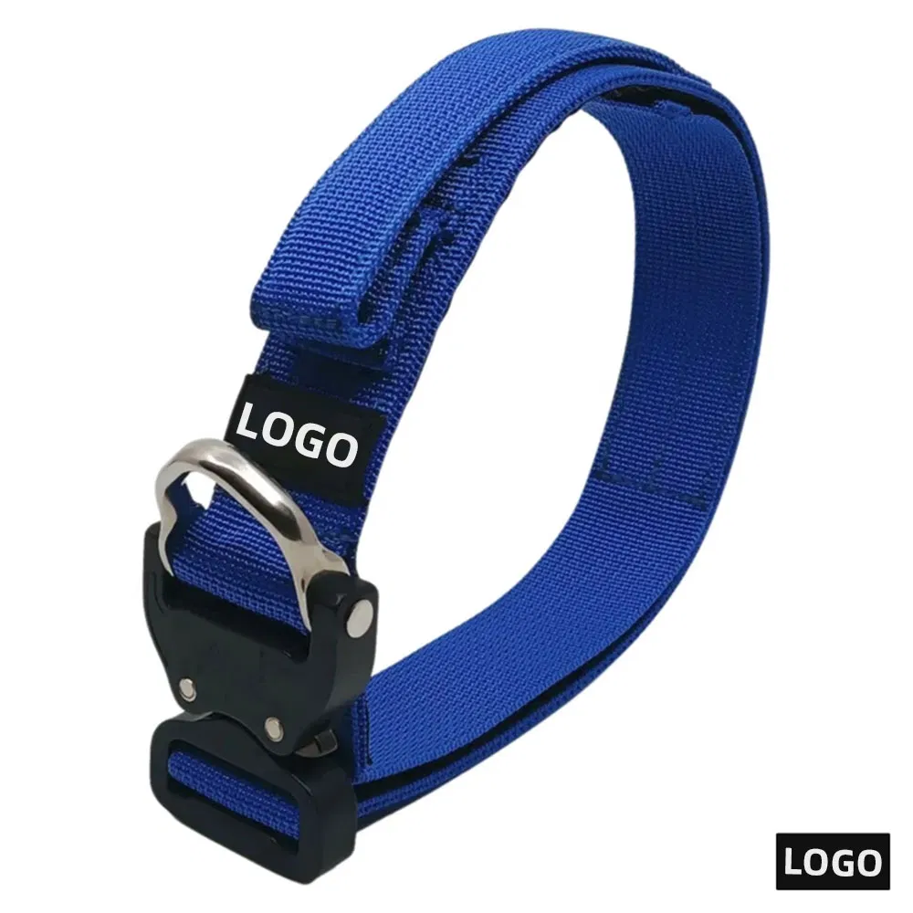 Produto para animais de estimação com logotipo personalizado, coleira tática de nylon de alta qualidade, fivela de metal durável, coleira para cães para treinamento ao ar livre e passeios