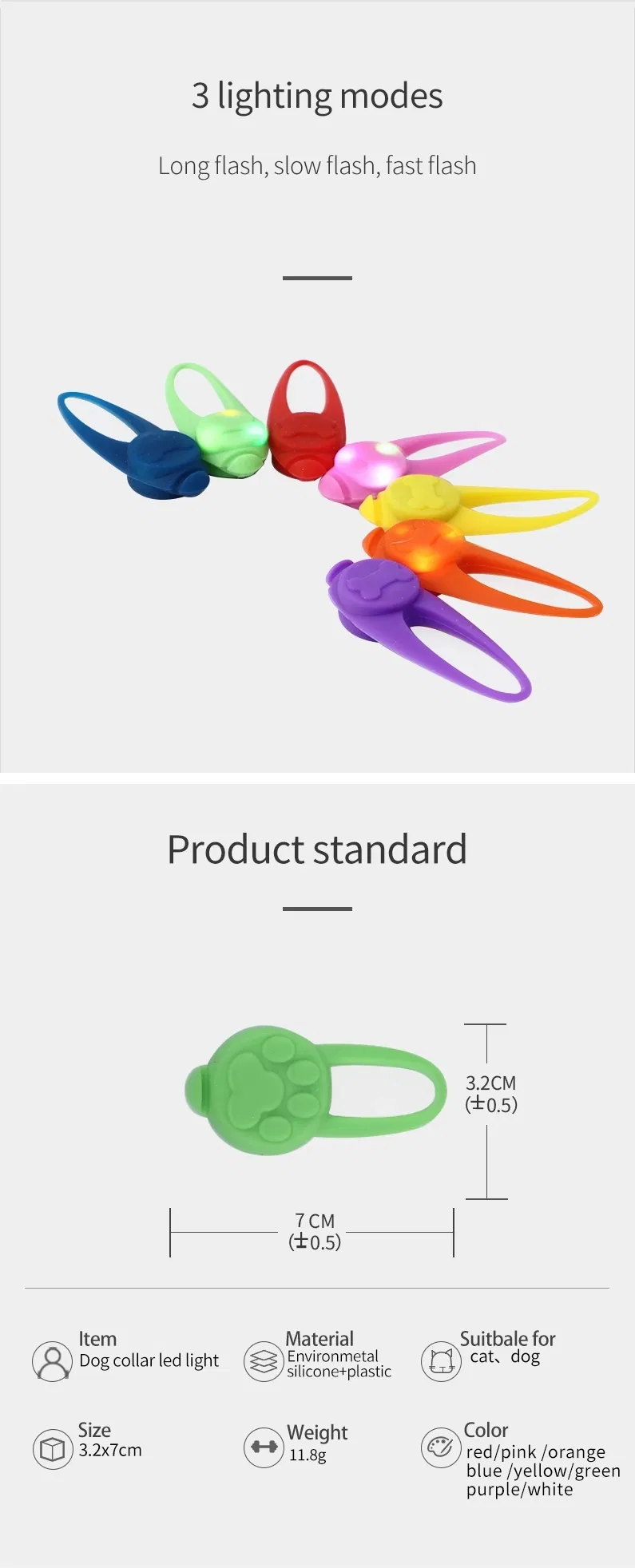 Novo Design Natal Noite Segurança Silicone Piscando Brilho Clip-on Cão Marca Pingente Gato Etiqueta LED Luz Coleira Pet
