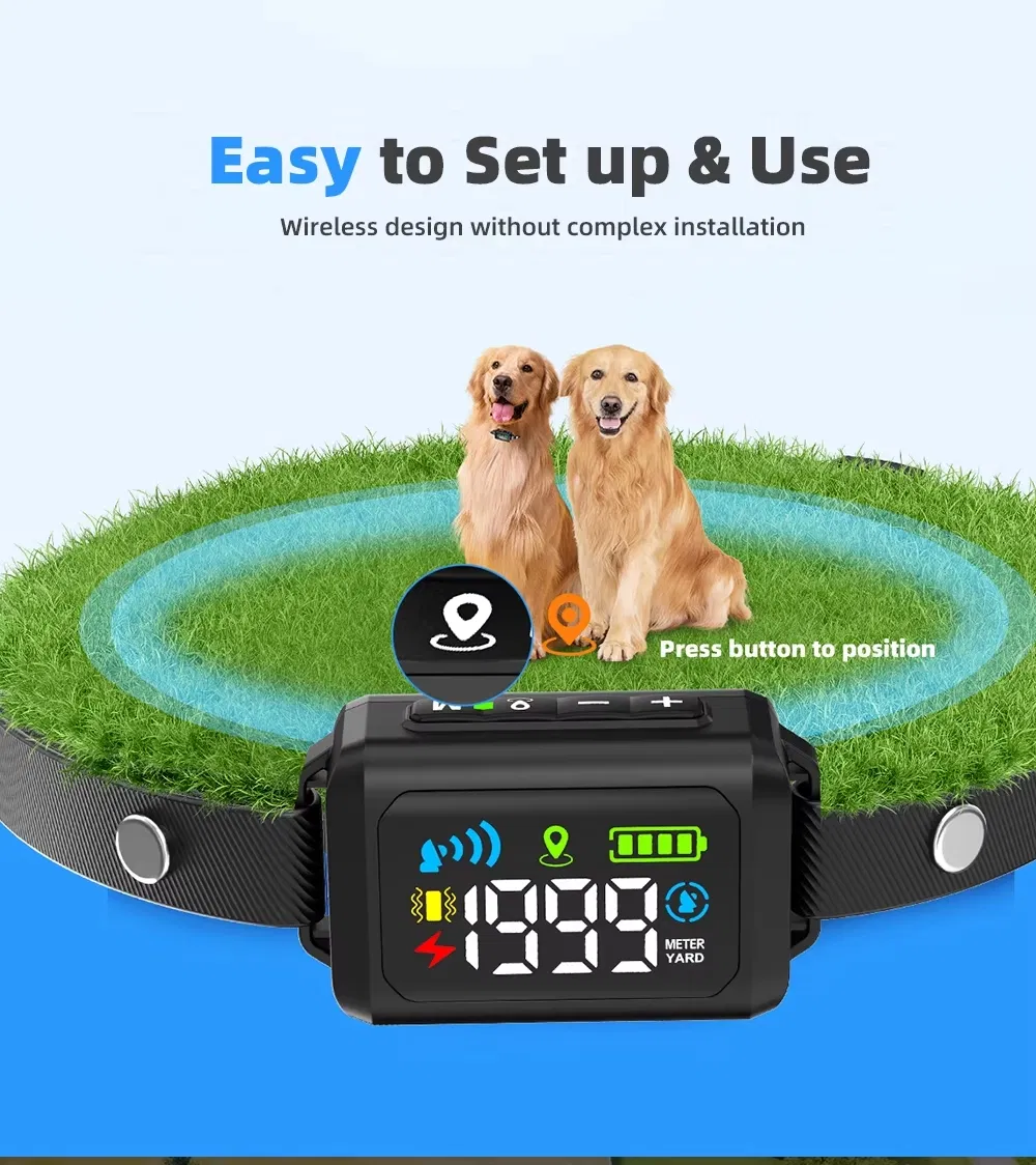 Novo Chegada GPS Cerca Sem Fio para Cães ao Ar Livre Ipx7 À Prova d'Água Coleira de Choque Ajustável Sistema de Contenção para Cães