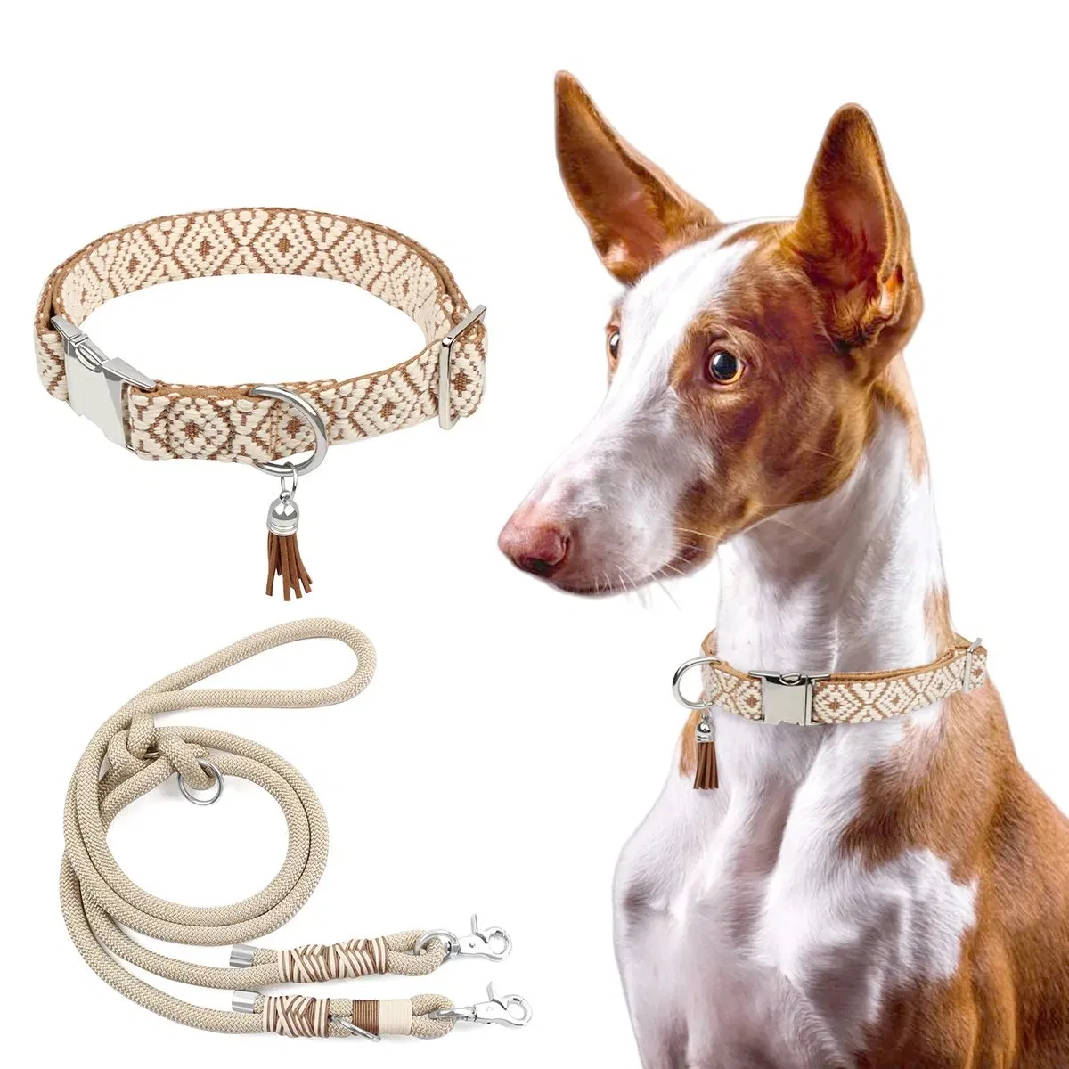 Conjunto de Coleira e Guia para Cães de Novo Design Luxuosa Trançada à Mão Guia Sem Mãos