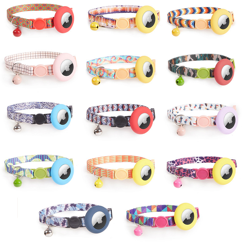 Colar de Gato GPS com Air Tag Atualizado, Suporte para Air Tag e Sino, Faixa Elástica de Segurança, Colares para Gato com Rastreador