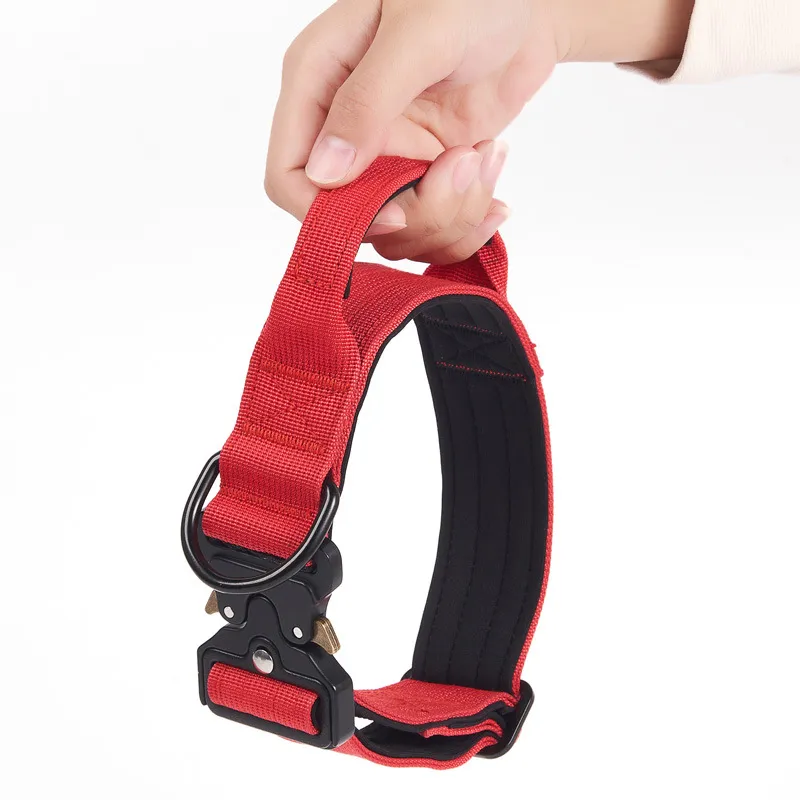 Coleiras Táticas Personalizadas para Cães, Ajustáveis, Coleira de Cão Pesada com Fivela de Metal e Alça de Controle