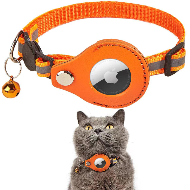 Acessórios para Animais de Estimação Coleira Refletiva Ajustável para Gato com Suporte para Air Tag