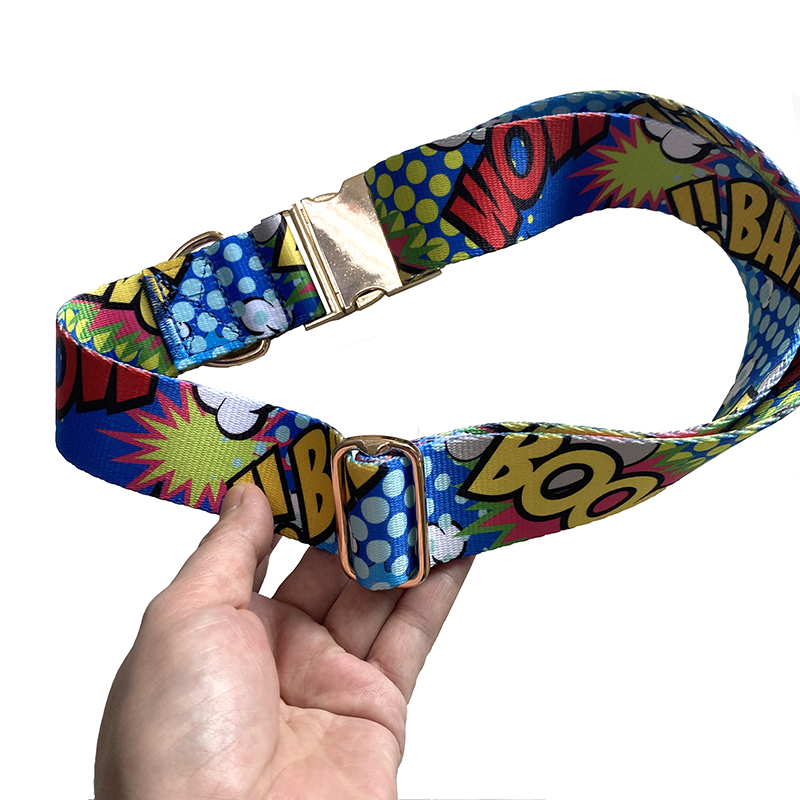 Coleira de Cachorro Personalizada em Poliéster Ajustável de Alta Resistência 38 mm com Logo Personalizado e Fivela de Liga