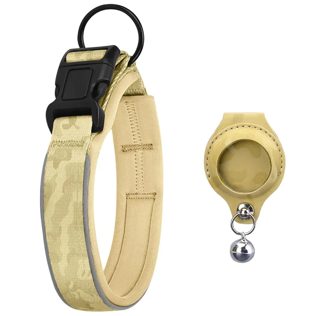 Coleira de Cão de Nylon Tática Ajustável Refletiva de Luxo com Rastreador GPS Airtag