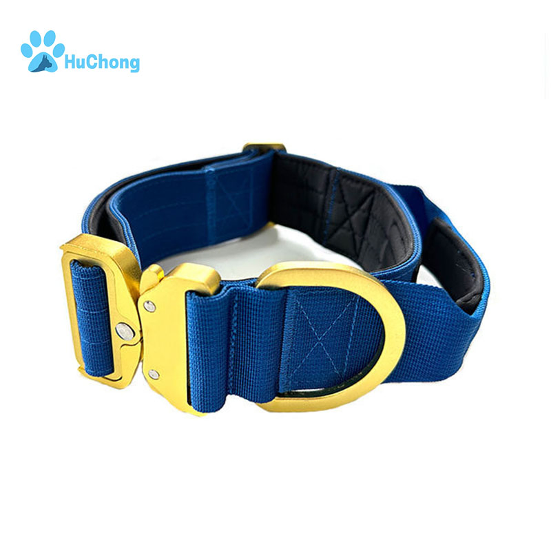 Colar de Cão Tático de Luxo Ajustável de Nylon Neoprene Macio com Almofada de Alumínio e Alça Personalizado 2 Polegada com Logotipo