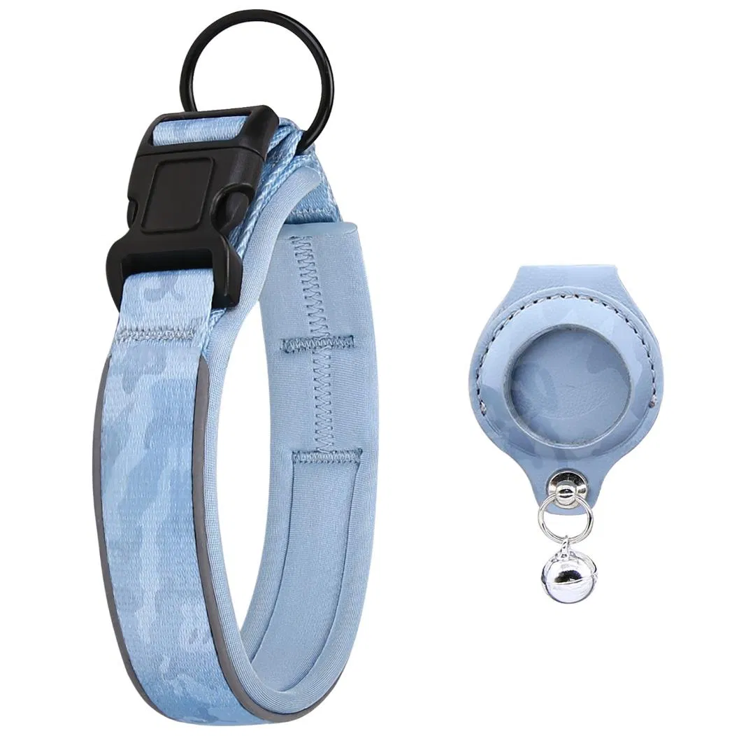 Coleira de Cão de Nylon Tática Ajustável Refletiva de Luxo com Rastreador GPS Airtag