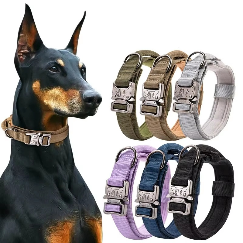 Coleiras de Cão Táticas Resistentes e Duráveis com Fivela de Metal e Alças para Uso Externo