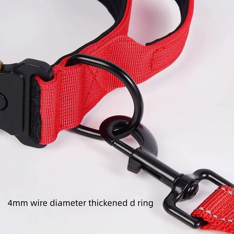 Coleira Grande de Nylon Super Larga e Pesada 3.5cm para Cães Grandes em Aço Inoxidável K9 Coleira Tática de Combate para Animais de Estimação com Liberação Rápida