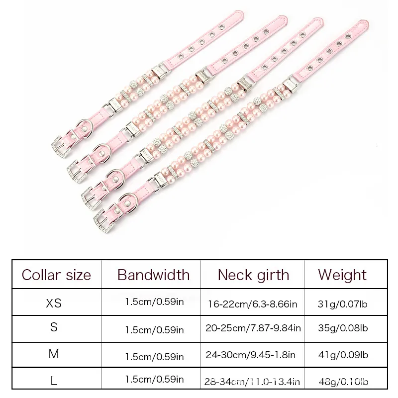 Conjunto de Colar e Guia de Pérola de Luxo para Gato e Cachorro com Strass