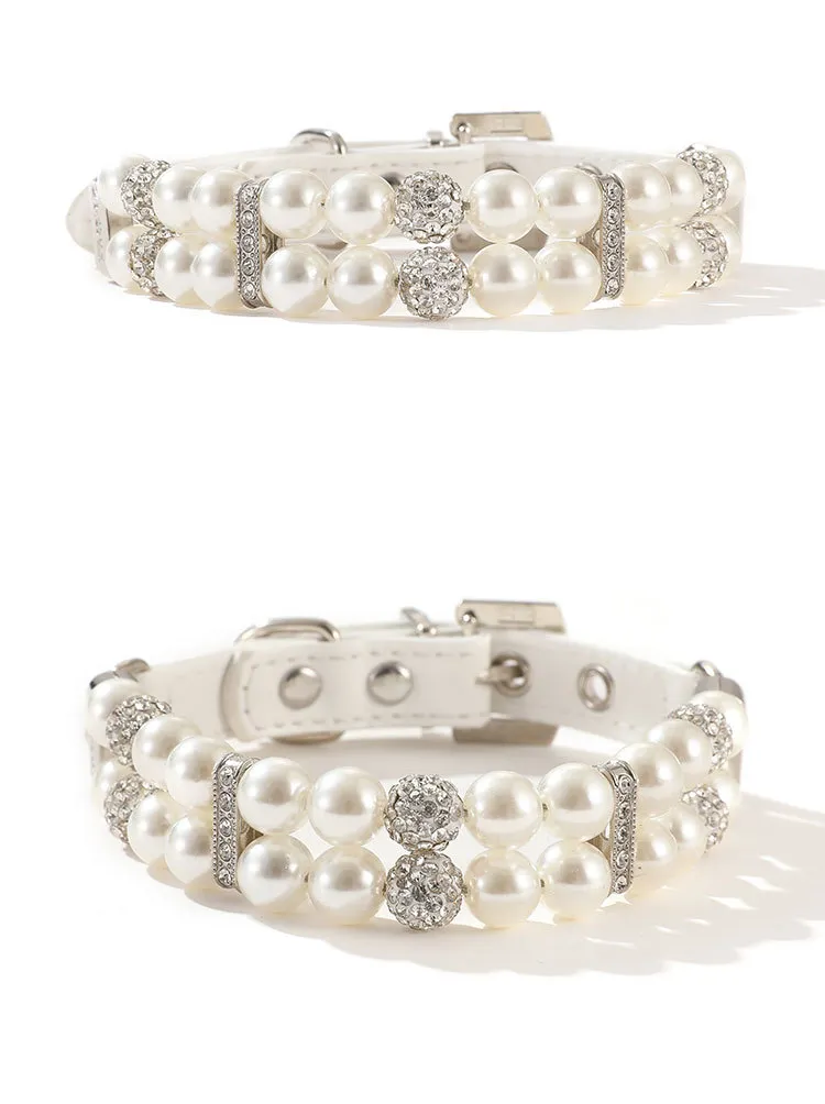 Conjunto de Colar e Guia de Pérola de Luxo para Gato e Cachorro com Strass