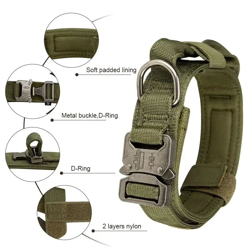 Coleiras de Cão Táticas Resistentes e Duráveis com Fivela de Metal e Alças para Uso Externo