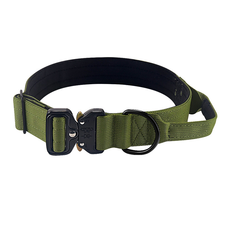Coleira Grande de Nylon Super Larga e Pesada 3.5cm para Cães Grandes em Aço Inoxidável K9 Coleira Tática de Combate para Animais de Estimação com Liberação Rápida