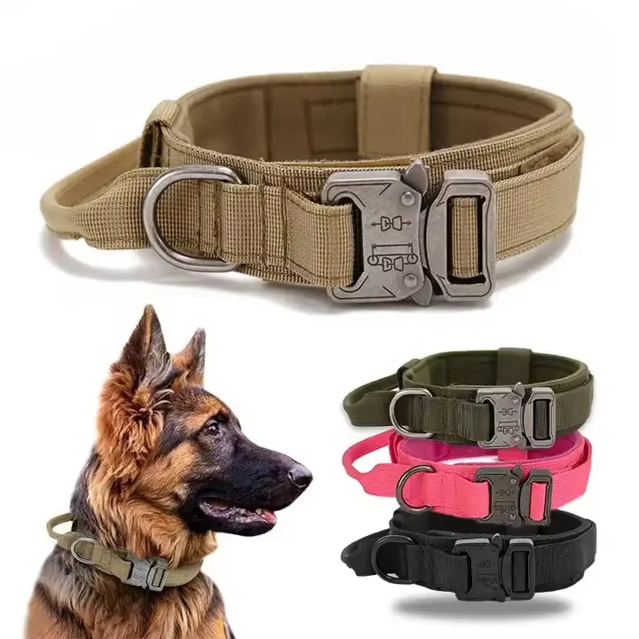 Coleiras de Cão Táticas Resistentes e Duráveis com Fivela de Metal e Alças para Uso Externo