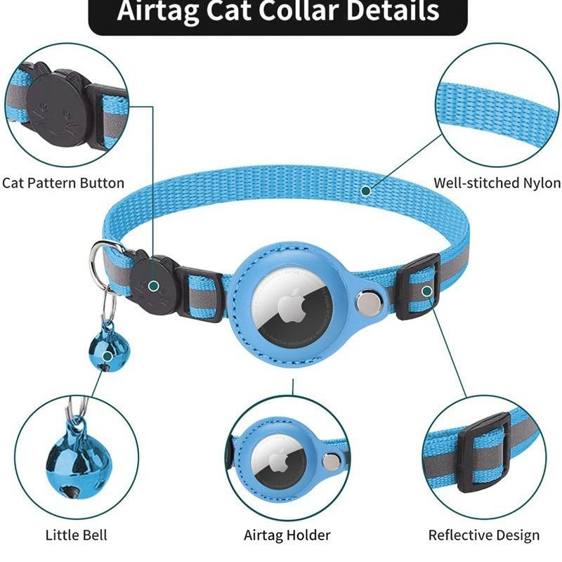Coleira Refletiva Ajustável para Localizador de Animais de Estimação ao Ar Livre para Rastreador Airtag de Gato