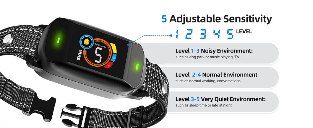 Colar de treinamento para cães com controle automático inteligente, anti-ladrido, recarregável via USB, à prova d'água, com LED para parar o latido