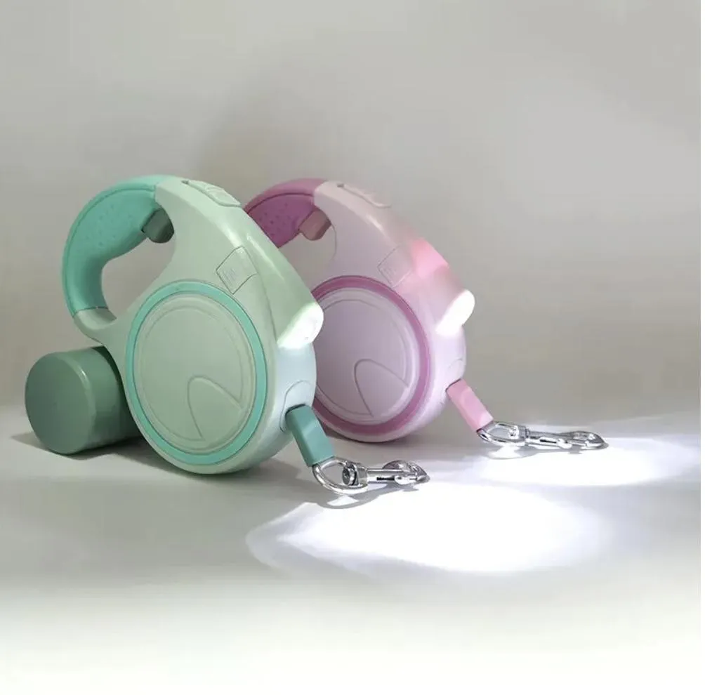 Coleira Retrátil Automática de Luxo com Luz LED para Cães