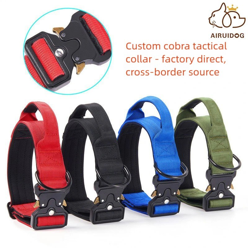 Coleiras Táticas Personalizadas para Cães, Ajustáveis, Coleira de Cão Pesada com Fivela de Metal e Alça de Controle