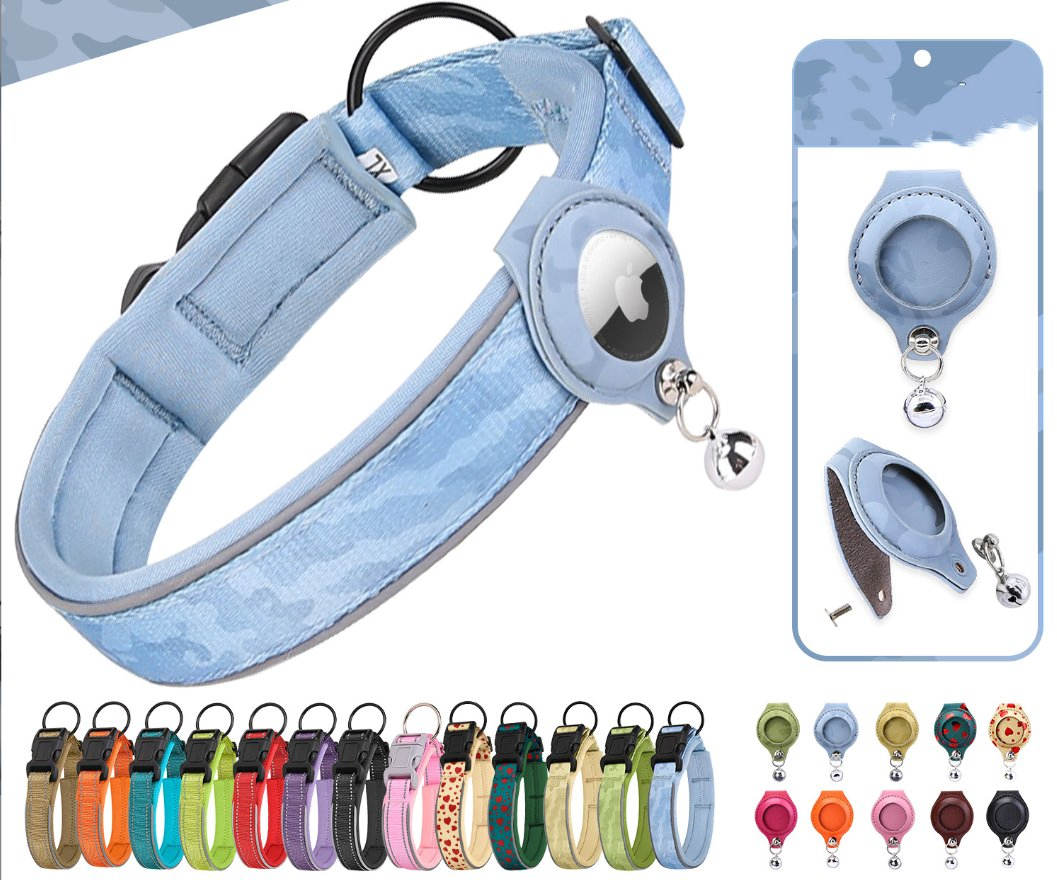Coleira de Cão de Nylon Tática Ajustável Refletiva de Luxo com Rastreador GPS Airtag