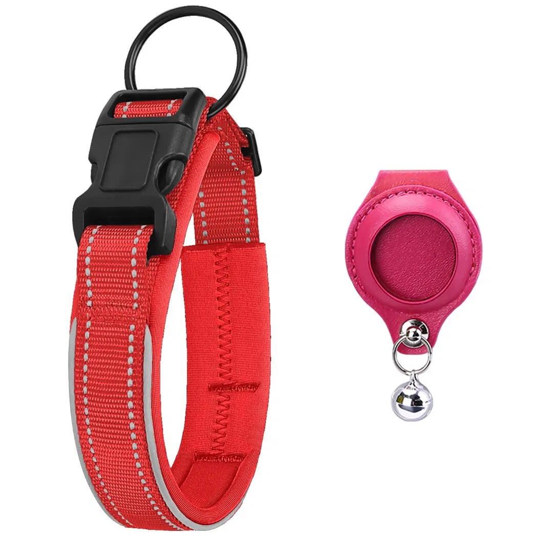 Coleira de Cão de Nylon Tática Ajustável Refletiva de Luxo com Rastreador GPS Airtag