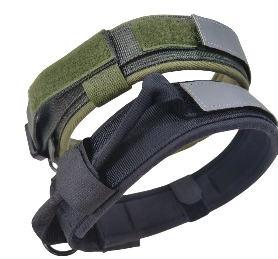 Colar de Cão Tático de Nylon Personalizado em Neoprene com Fecho de Gancho e Laço Refletivo Luxuoso para Animais de Estimação com Fivela de Sapo Dourada