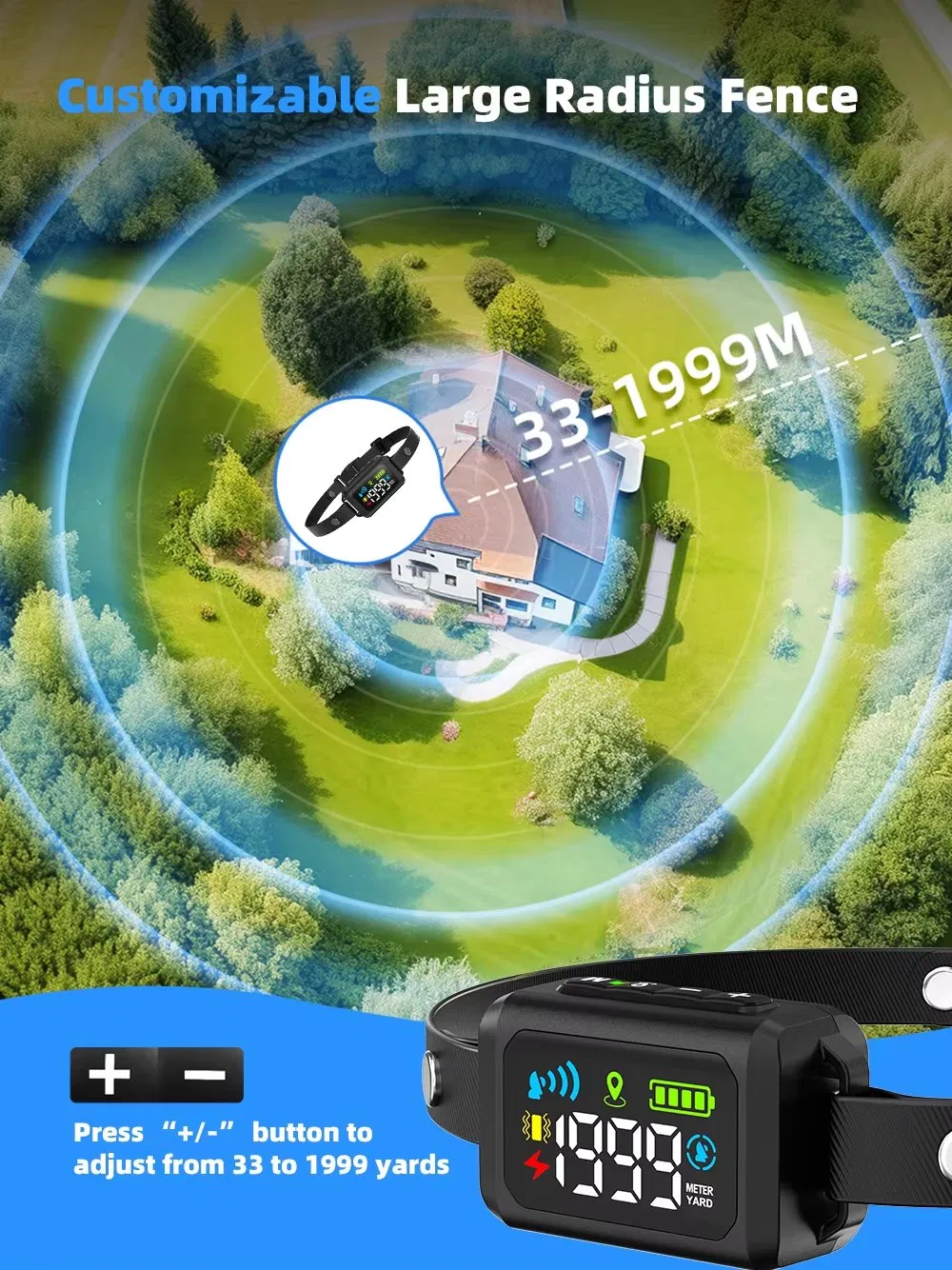 Novo Chegada GPS Cerca Sem Fio para Cães ao Ar Livre Ipx7 À Prova d'Água Coleira de Choque Ajustável Sistema de Contenção para Cães