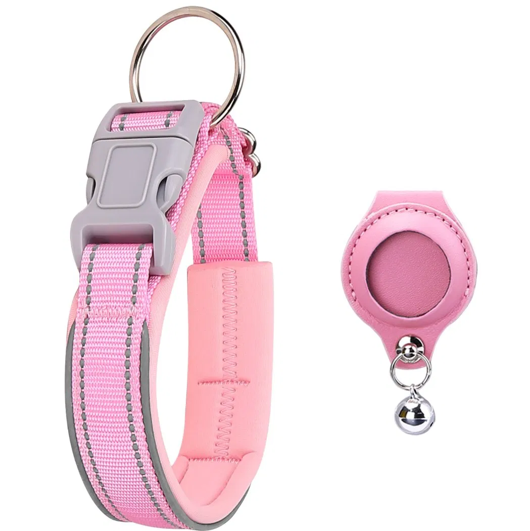 Coleira de Cão de Nylon Tática Ajustável Refletiva de Luxo com Rastreador GPS Airtag