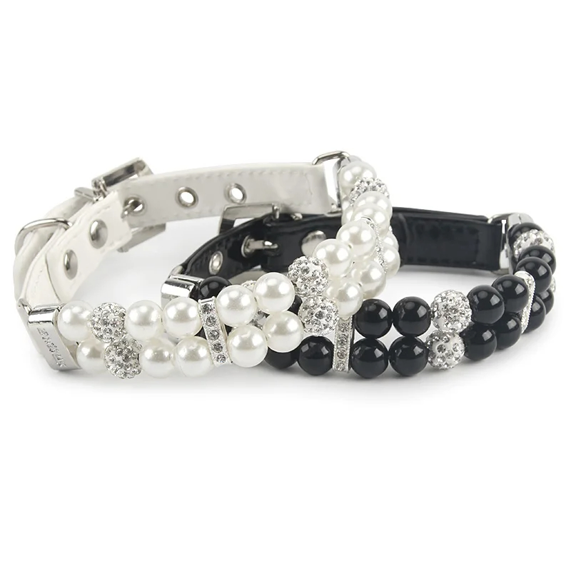 Conjunto de Colar e Guia de Pérola de Luxo para Gato e Cachorro com Strass