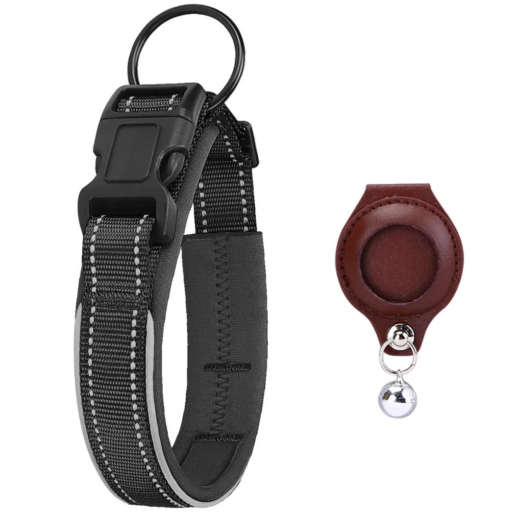 Coleira de Cão de Nylon Tática Ajustável Refletiva de Luxo com Rastreador GPS Airtag