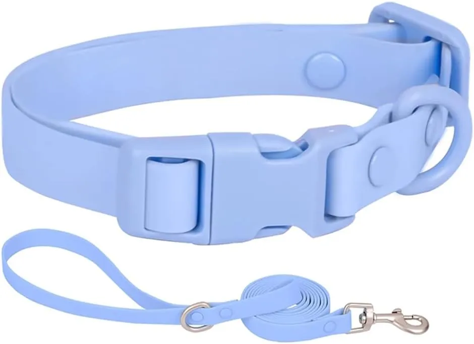 Conjunto de Coleira e Guia para Cachorro à Prova d'Água Ajustável Durável de Borracha Macia PVC