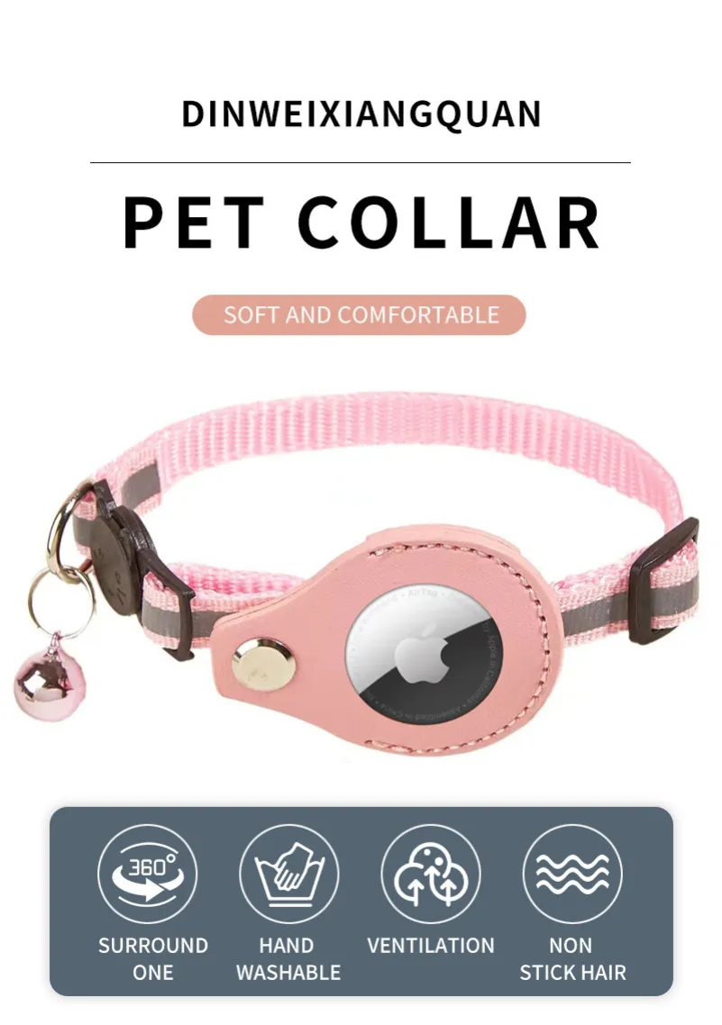 Acessórios para Animais de Estimação Coleira Refletiva Ajustável para Gato com Suporte para Air Tag