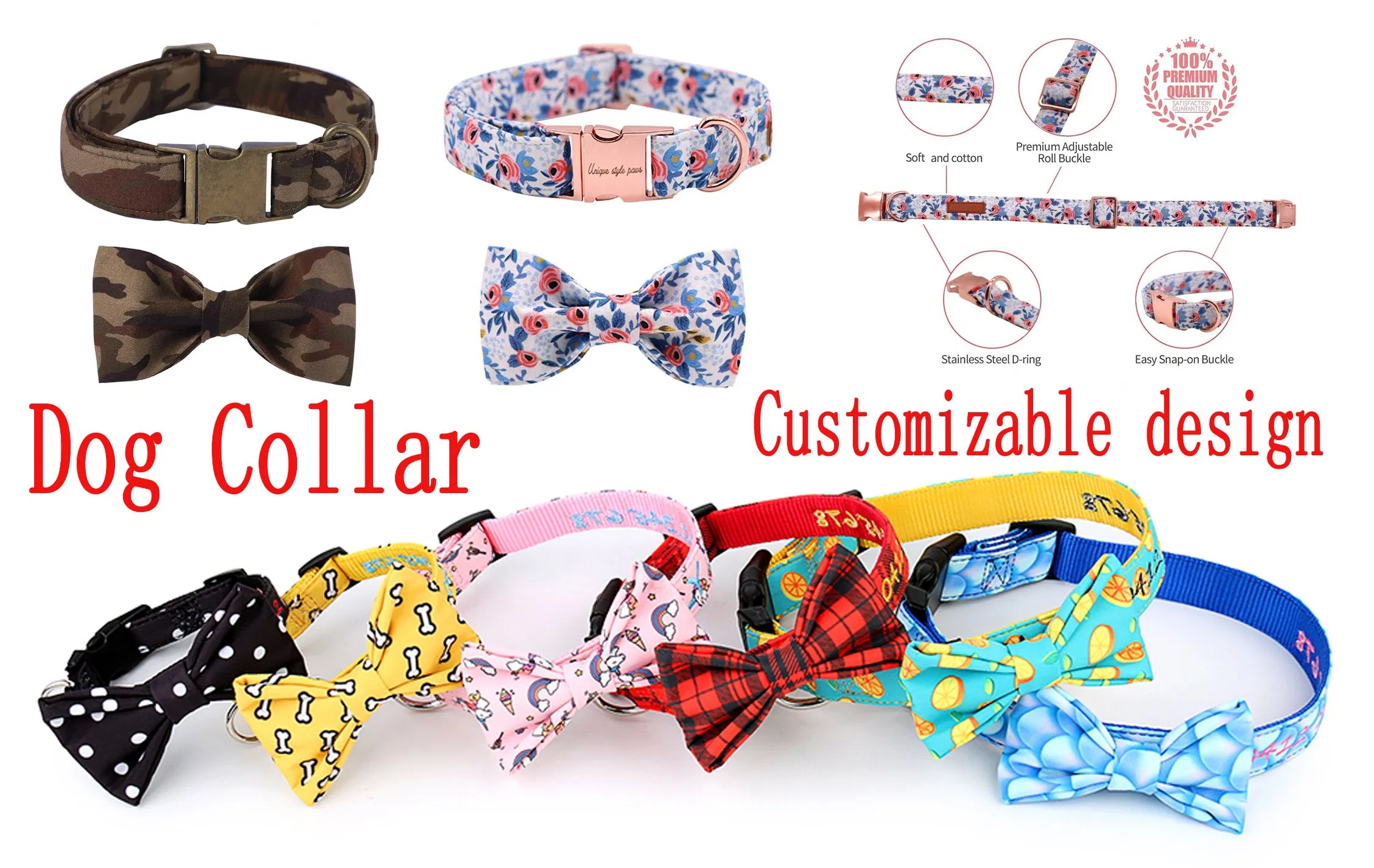Coleira de Cachorro com Laço, Coleiras Ajustáveis, Guia Retrátil para Cachorro, Caminhada com Cachorro, Logotipo da Marca Personalizado, Cor Personalizada Aceitável