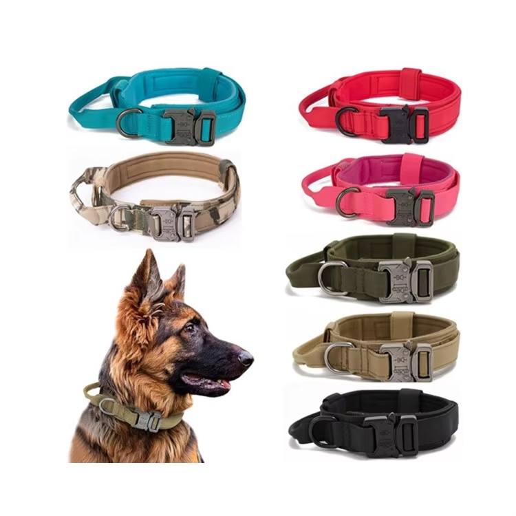 Coleiras de Cão Táticas Resistentes e Duráveis com Fivela de Metal e Alças para Uso Externo