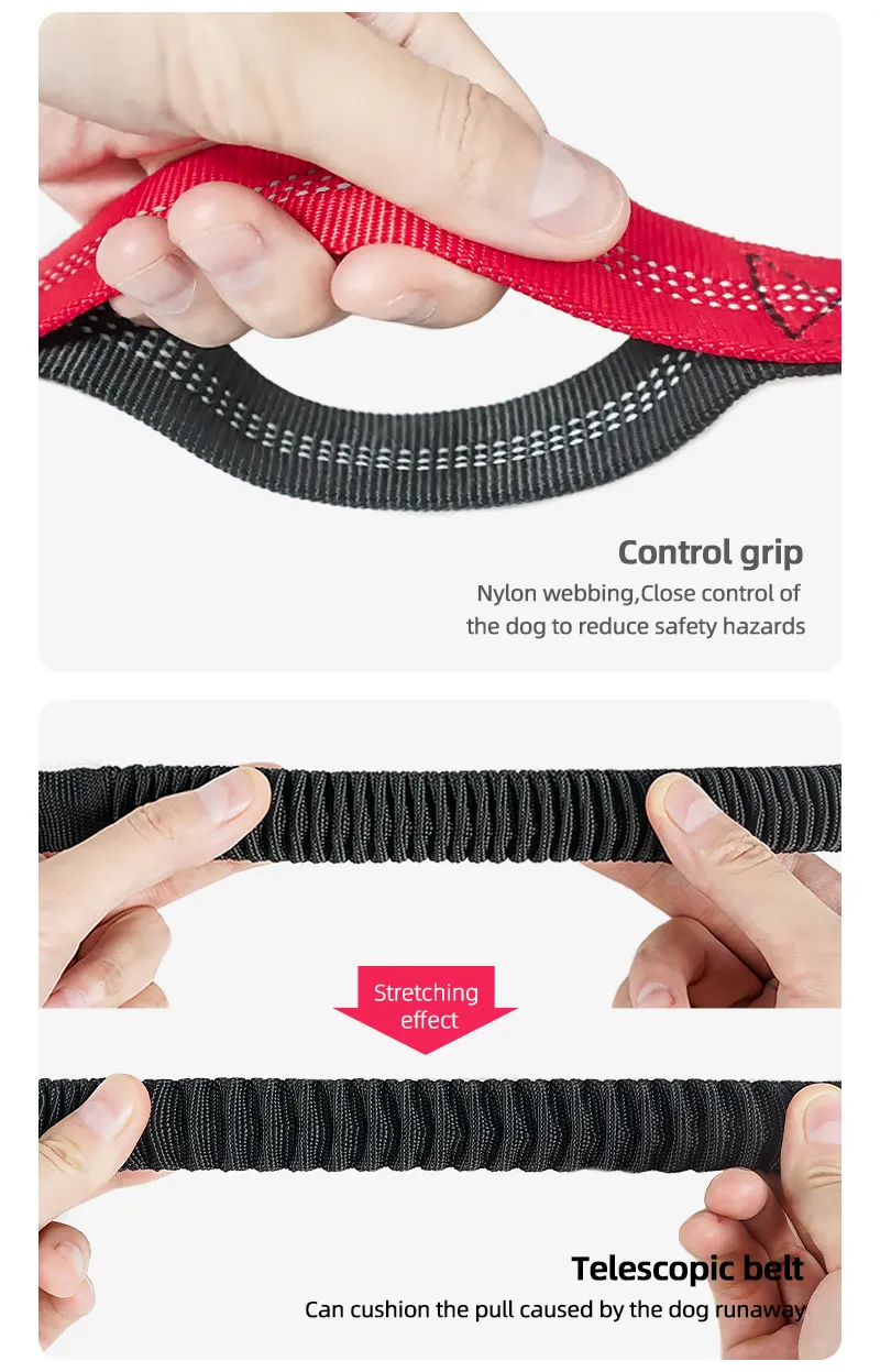 Coleira de Cão Retrátil Refletiva de Nylon Elástico para Corrida ao Ar Livre Sem Mãos