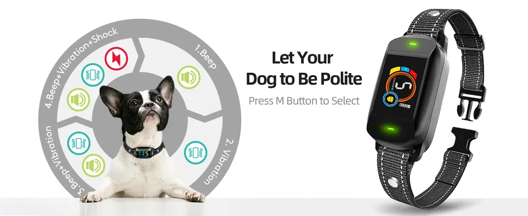 Colar de treinamento para cães com controle automático inteligente, anti-ladrido, recarregável via USB, à prova d'água, com LED para parar o latido