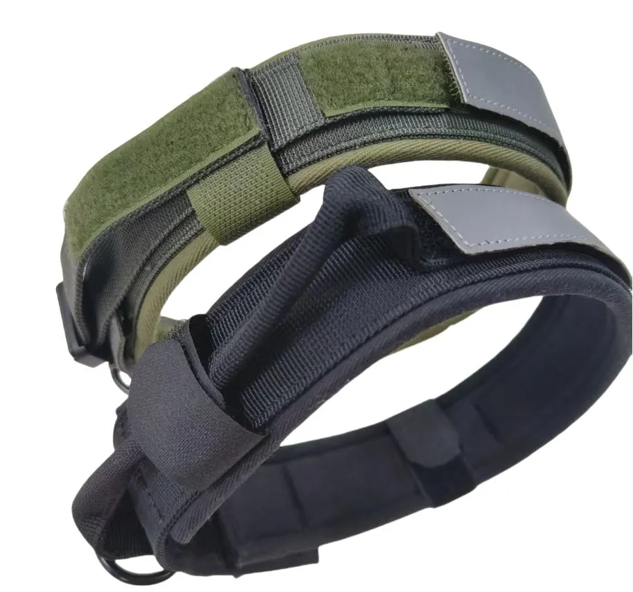 Colar de Cão Tático de Nylon Personalizado em Neoprene com Fecho de Gancho e Laço Refletivo Luxuoso para Animais de Estimação com Fivela de Sapo Dourada