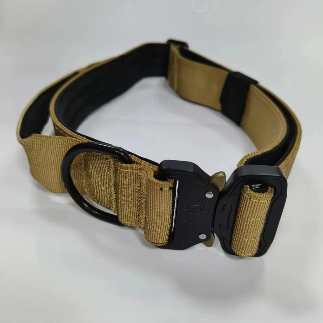 Colar de Cão Tático de Nylon Personalizado em Neoprene com Fecho de Gancho e Laço Refletivo Luxuoso para Animais de Estimação com Fivela de Sapo Dourada