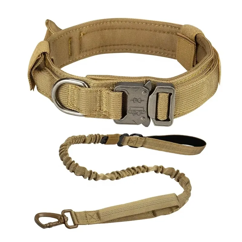 Coleiras de Cão Táticas Resistentes e Duráveis com Fivela de Metal e Alças para Uso Externo
