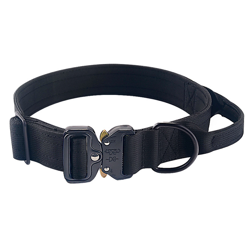 Coleira Grande de Nylon Super Larga e Pesada 3.5cm para Cães Grandes em Aço Inoxidável K9 Coleira Tática de Combate para Animais de Estimação com Liberação Rápida