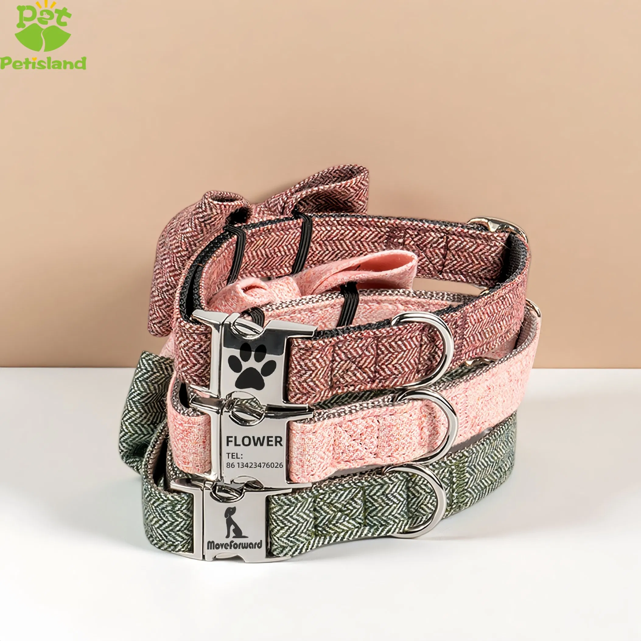 Designer de Moda para Animais Laser Logo na Fivela Cor Twill Cinza Nylon Cinta para Coleira de Cachorro Médio