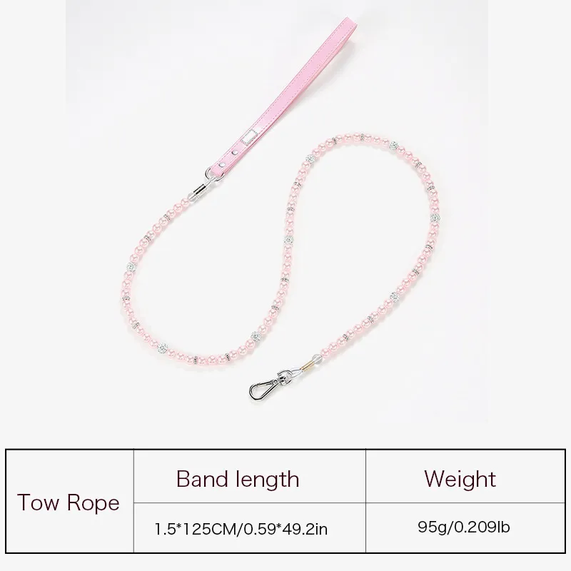 Conjunto de Colar e Guia de Pérola de Luxo para Gato e Cachorro com Strass